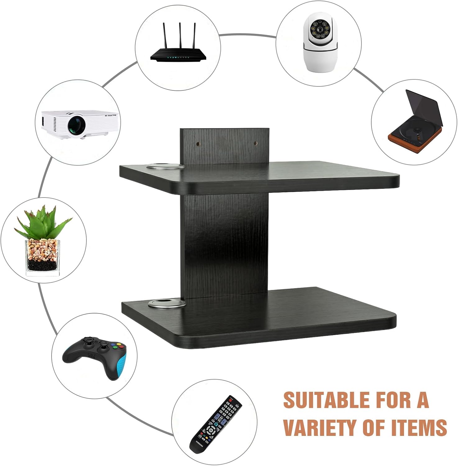 BiJun Floating Wall Shelf for TV Projector Cable Box Speaker Mount 2 Shelves