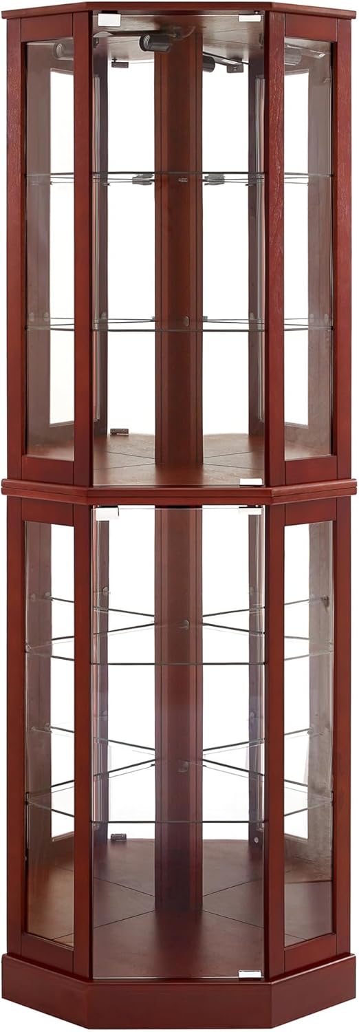 6 Shelf Corner Curio Cabinet with Lights and Mirrors