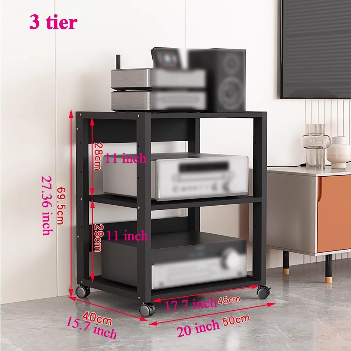 3 Tier Audio Video Component Rack with Adjustable Shelves