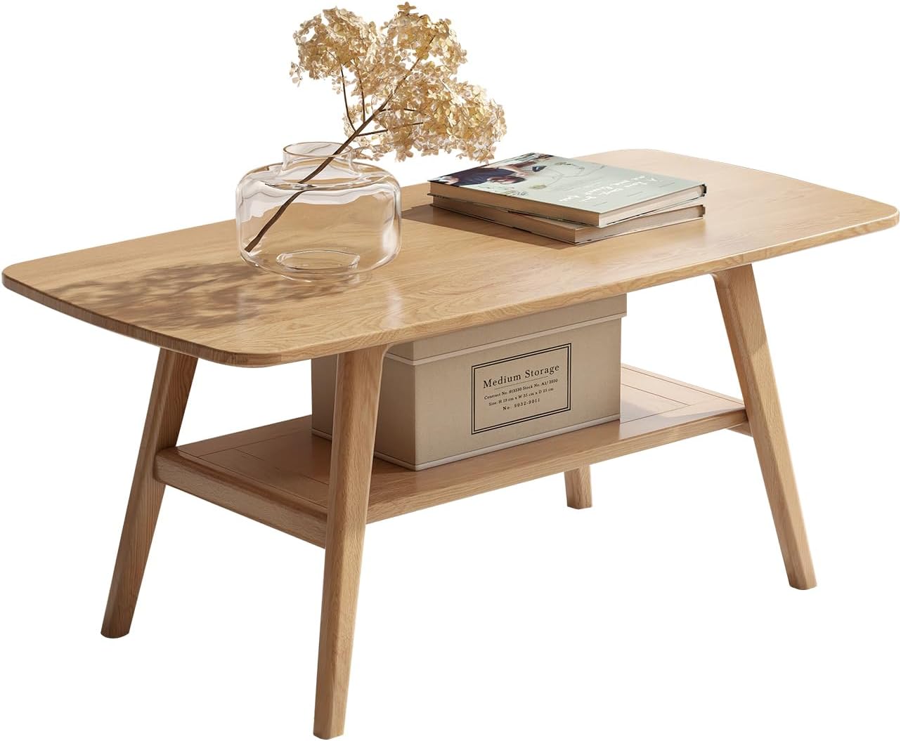 Wayshome Solid Oak Coffee Table 2-Tier Storage