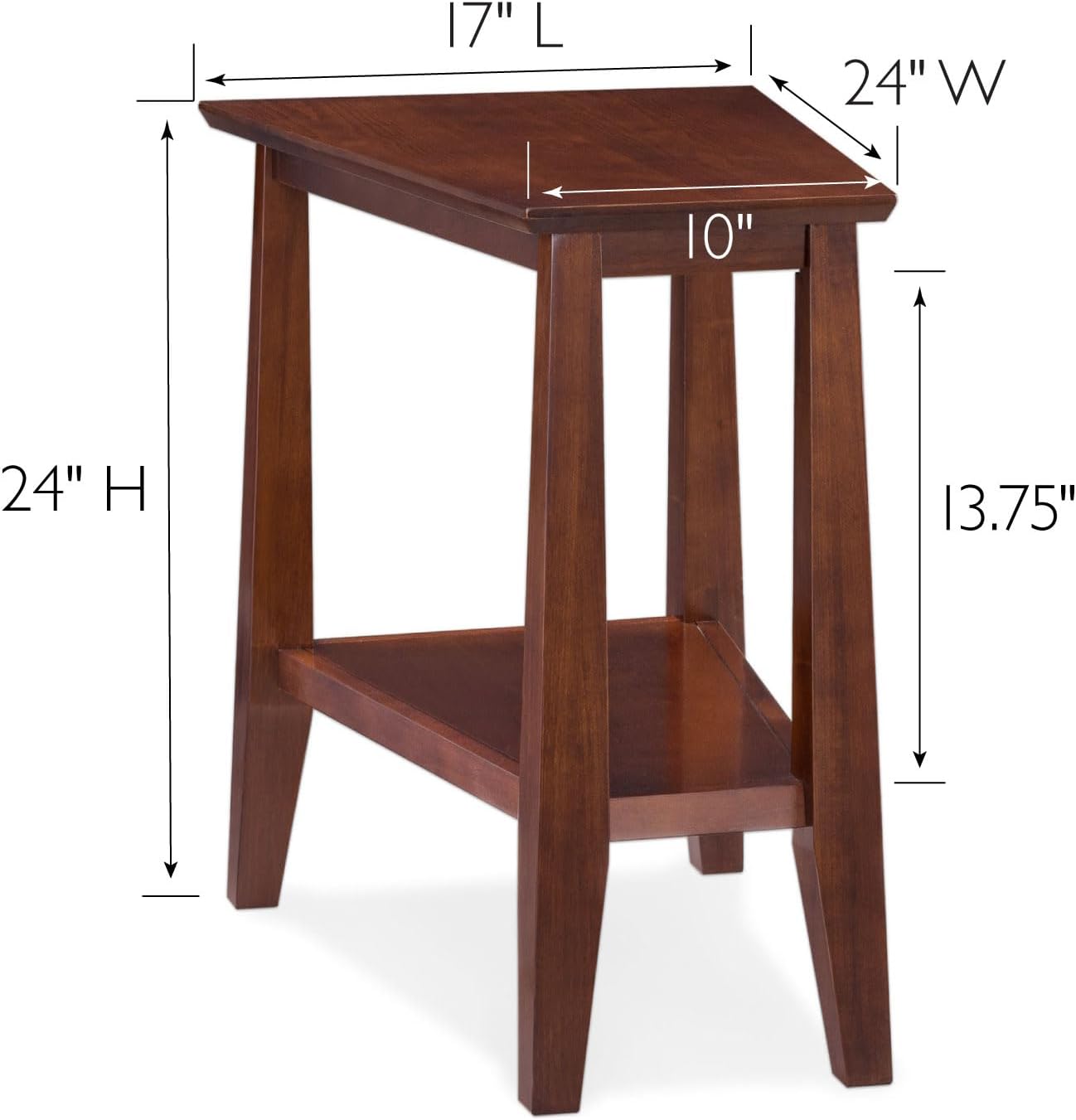 Delton 24 In Solid Wood Recliner Wedge Side Table with Shelf Sienna Brown