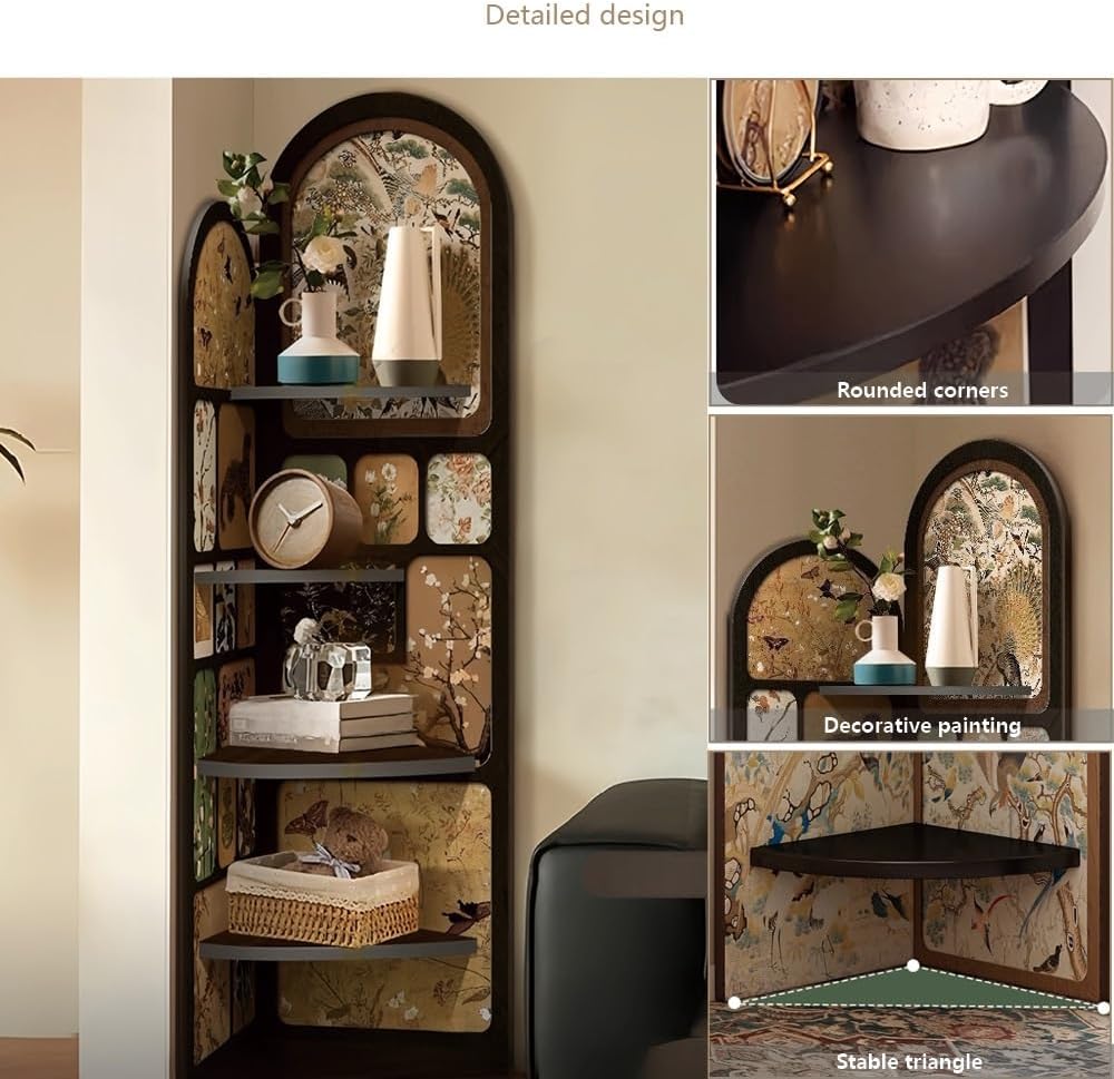 4-Tier Corner Shelf with Decorative Painting