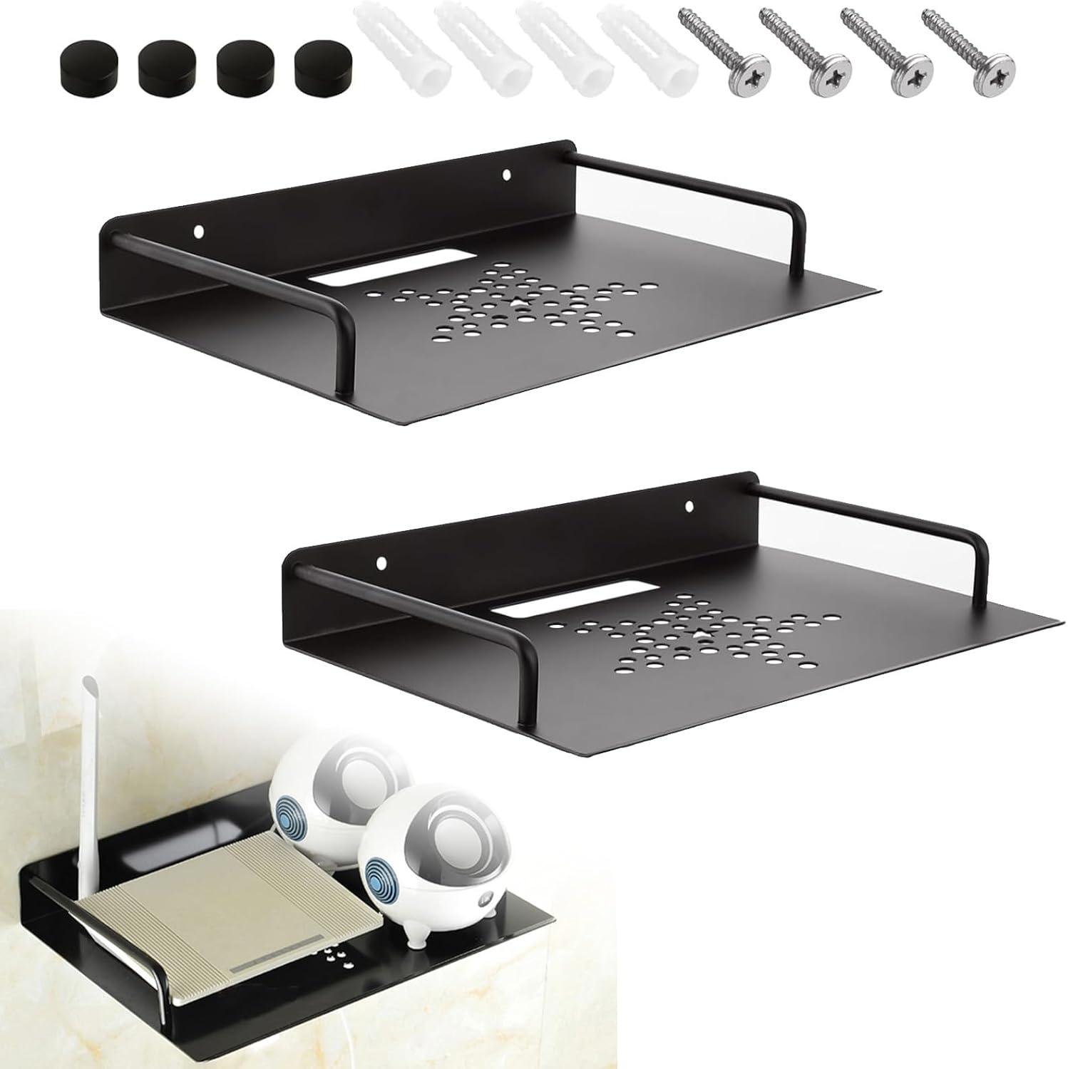2 PCS Black Metal Projector Wall Shelf for Electronics Storage