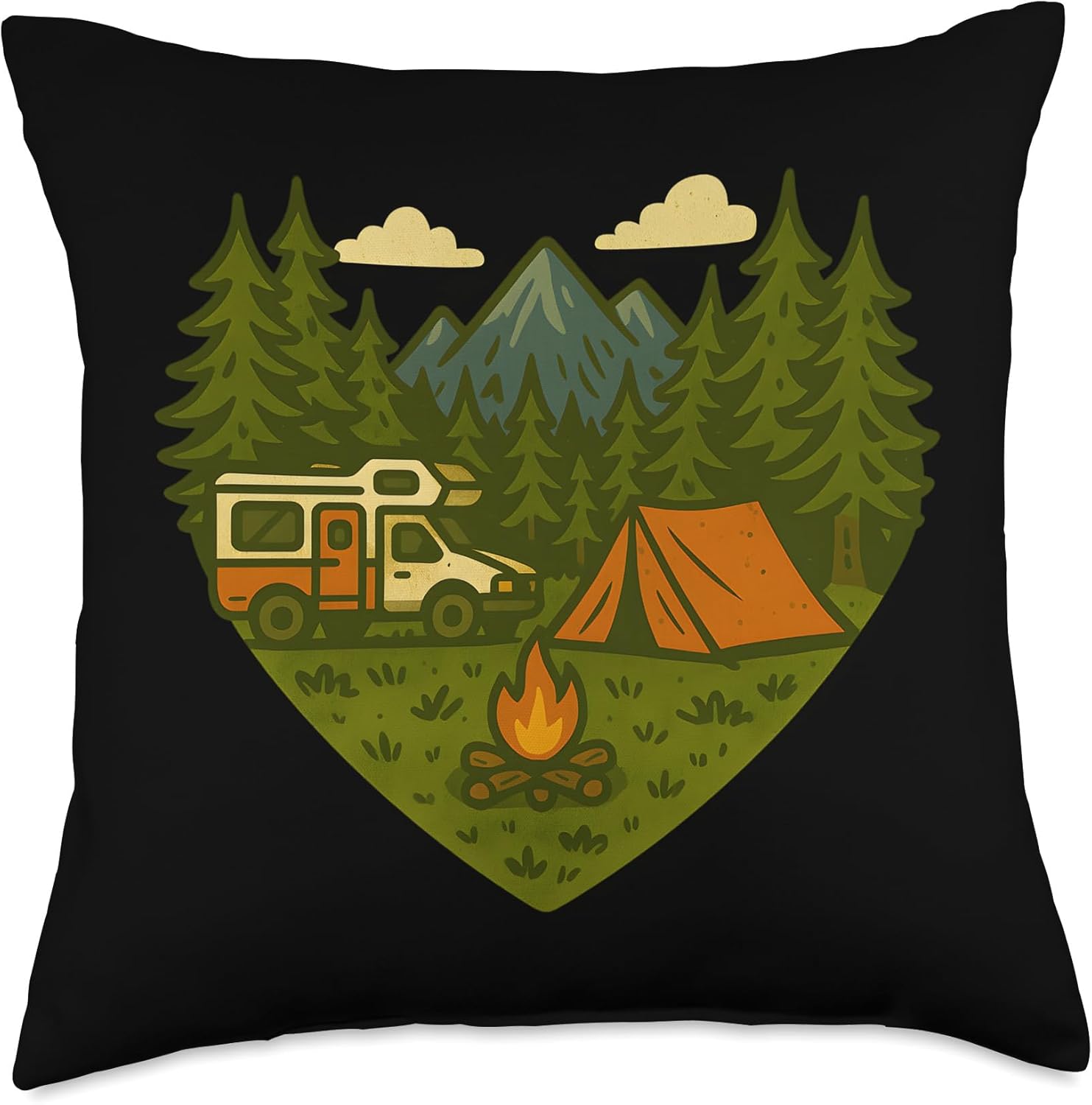 Motorhome Camping Retro Heart Throw Pillow 1