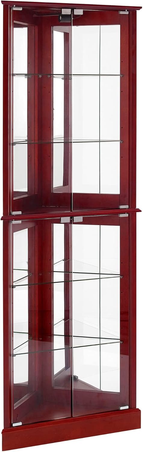 6 Shelves Corner Curio Cabinet with Lighting and Mirrored Back