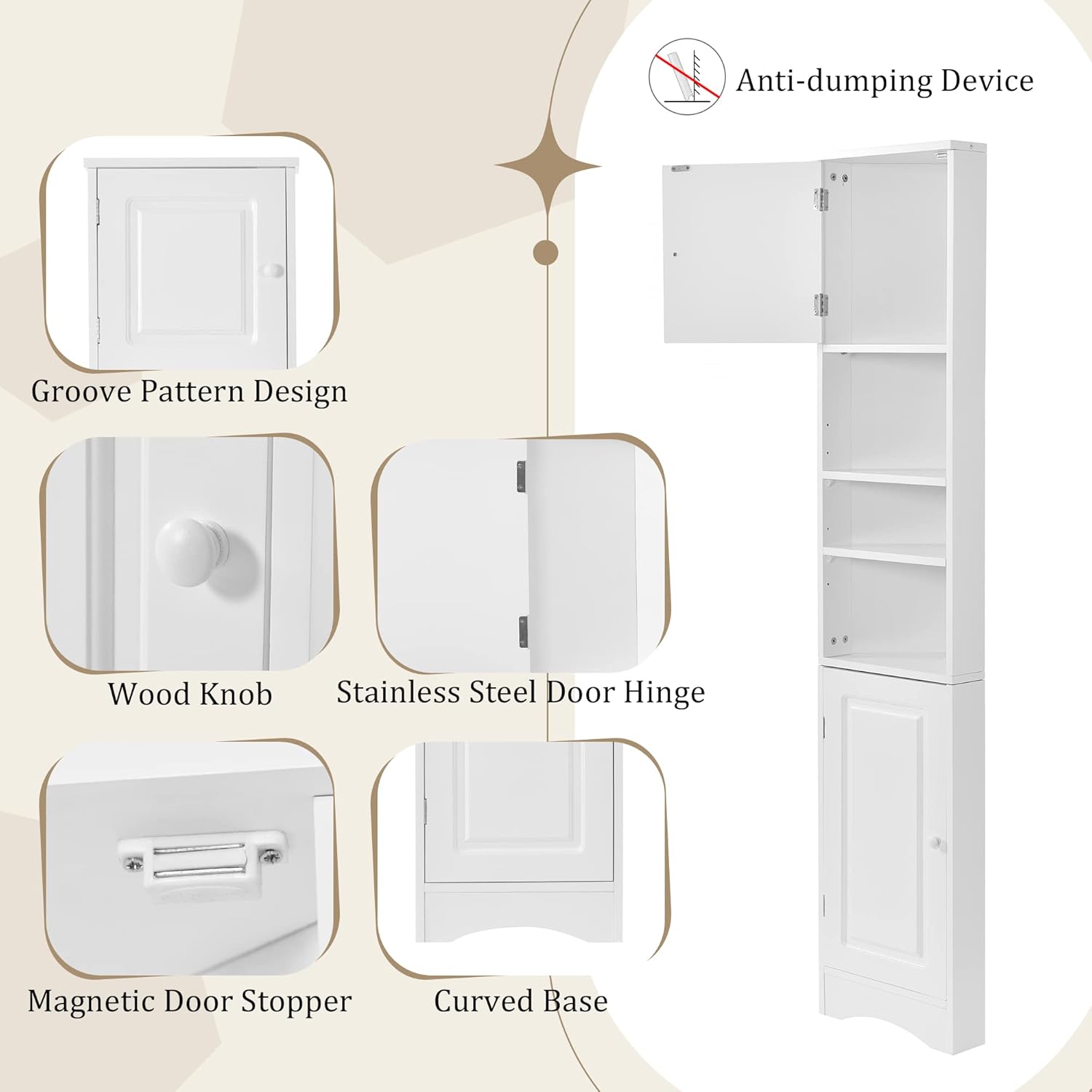 669 Inch Tall Corner Bathroom Cabinet with Doors