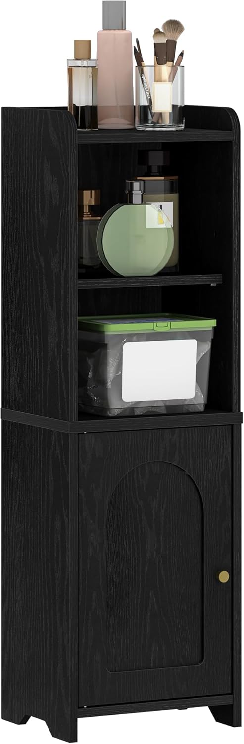Bathroom Storage Cabinet with Arched Doors and Adjustable Shelves Black BC29704X