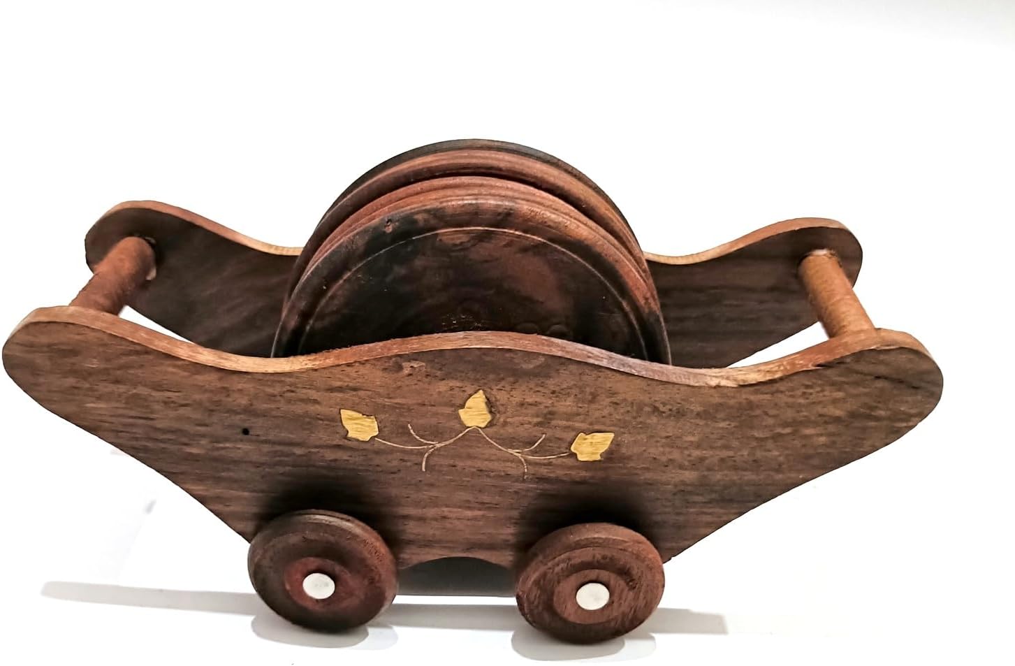 Vintage Wooden Decorative Cart with Gold Leaf Accents