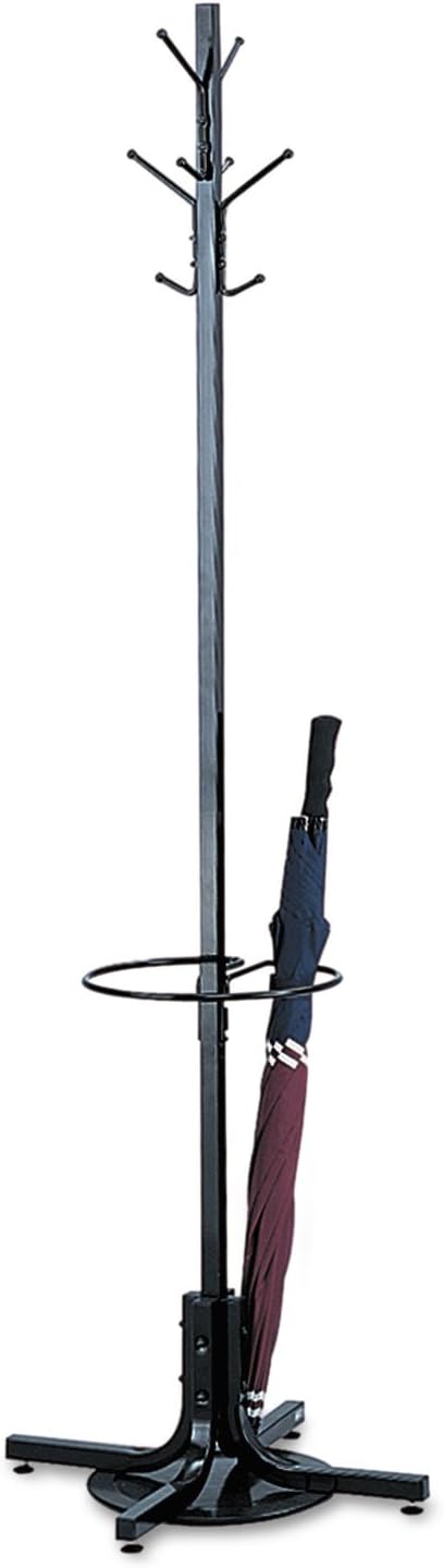Safco 4168BL Black Coat Rack Tree with Umbrella Stand