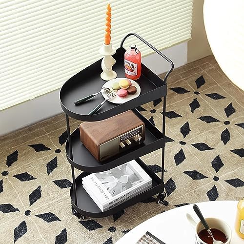 3-Tier Rolling Bar Cart with Metal Frame Black 15Dx9Wx31H