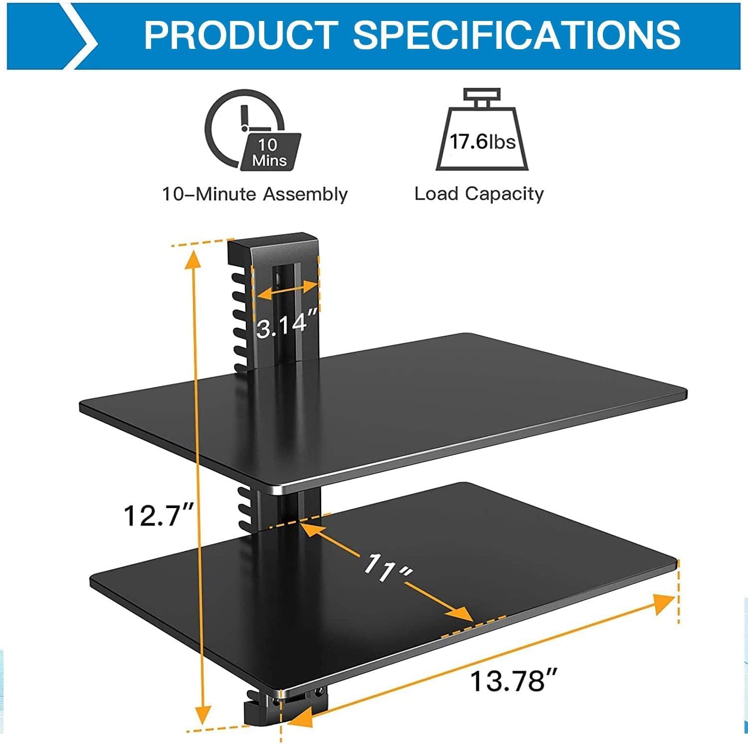 PERLESMITH Floating AV Shelf Double Wall Mount