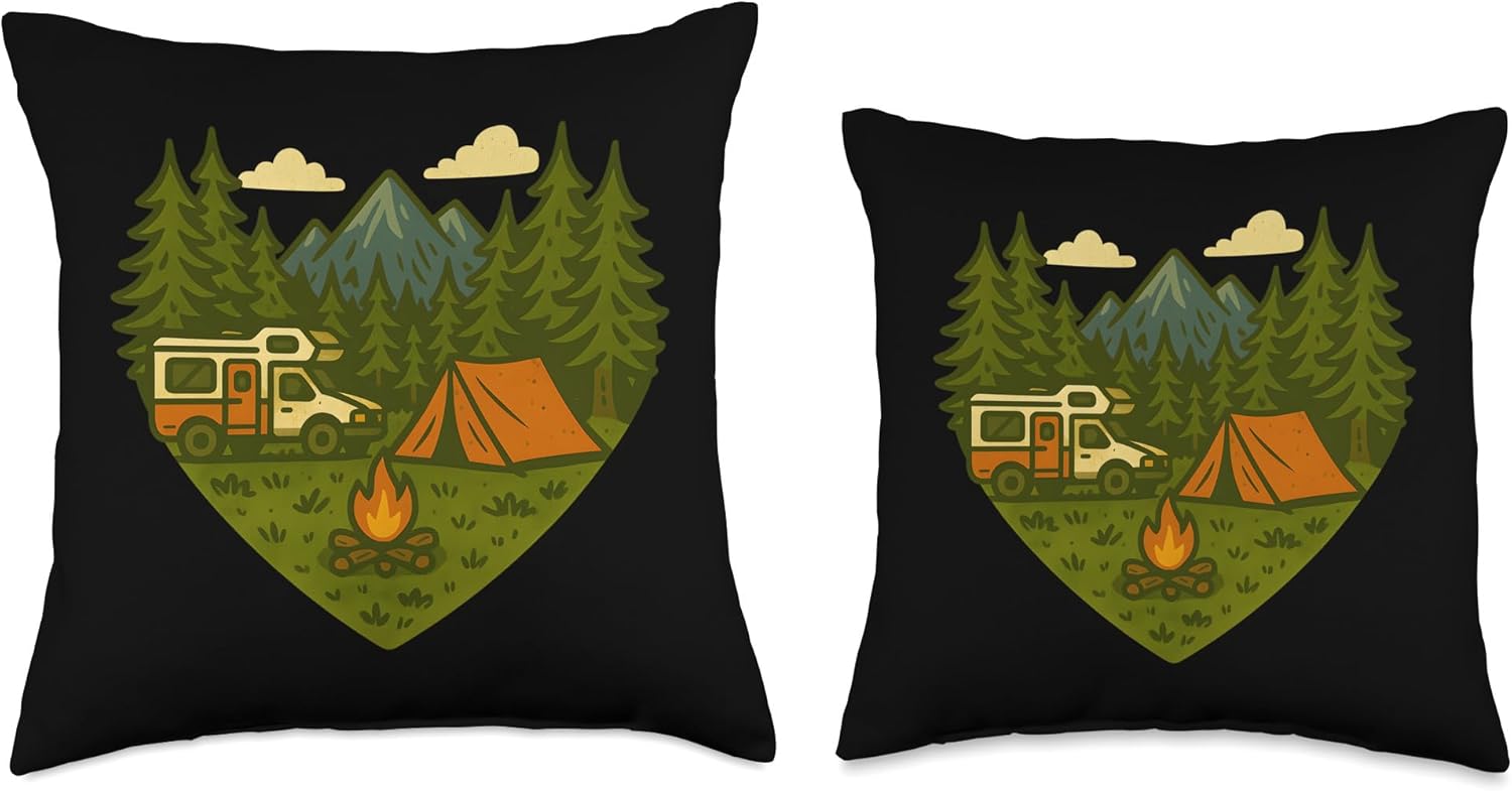Motorhome Camping Retro Heart Throw Pillow 1