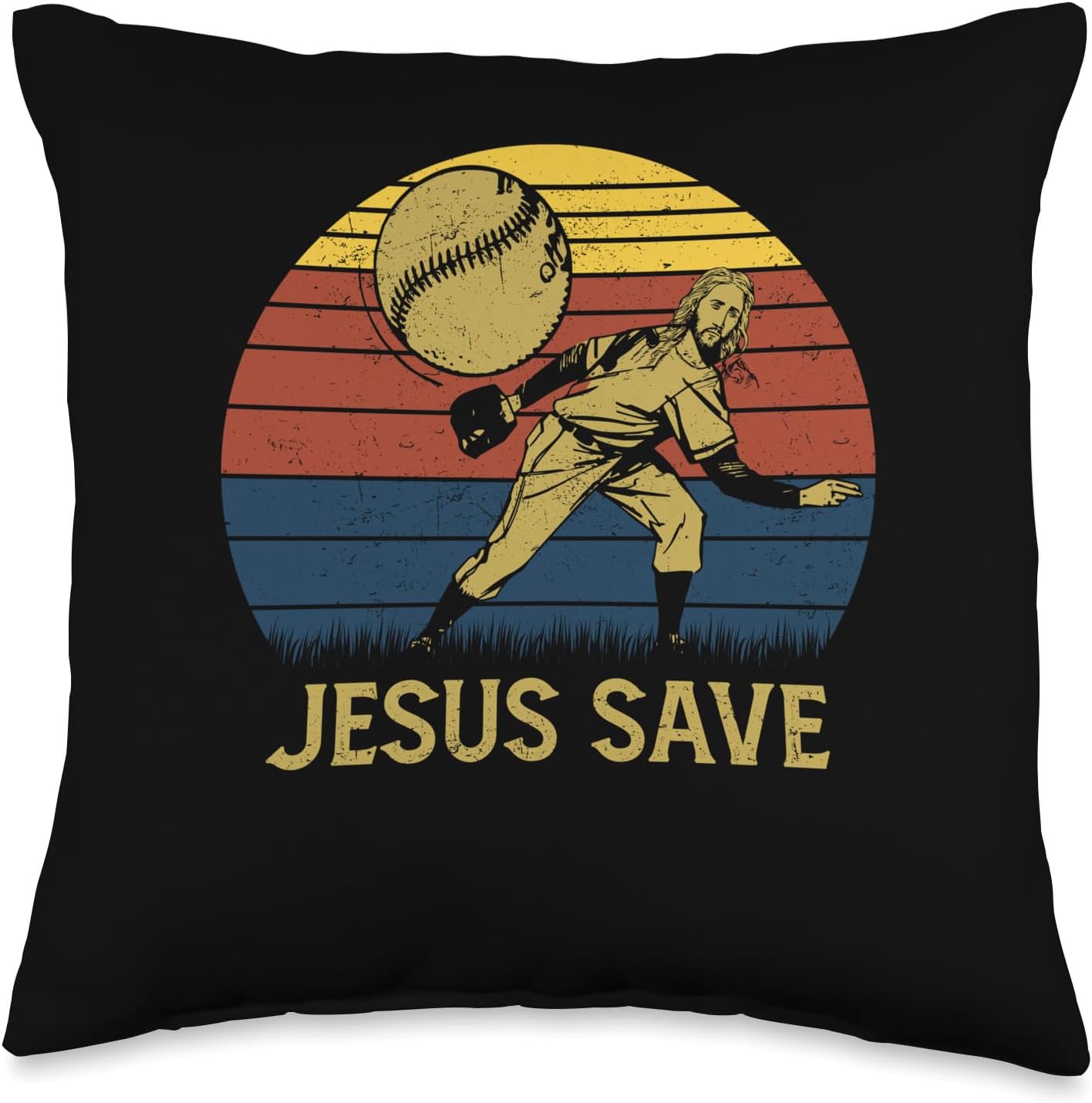 Jesus Save Retro Baseball Pitcher Christian Throw Pillow