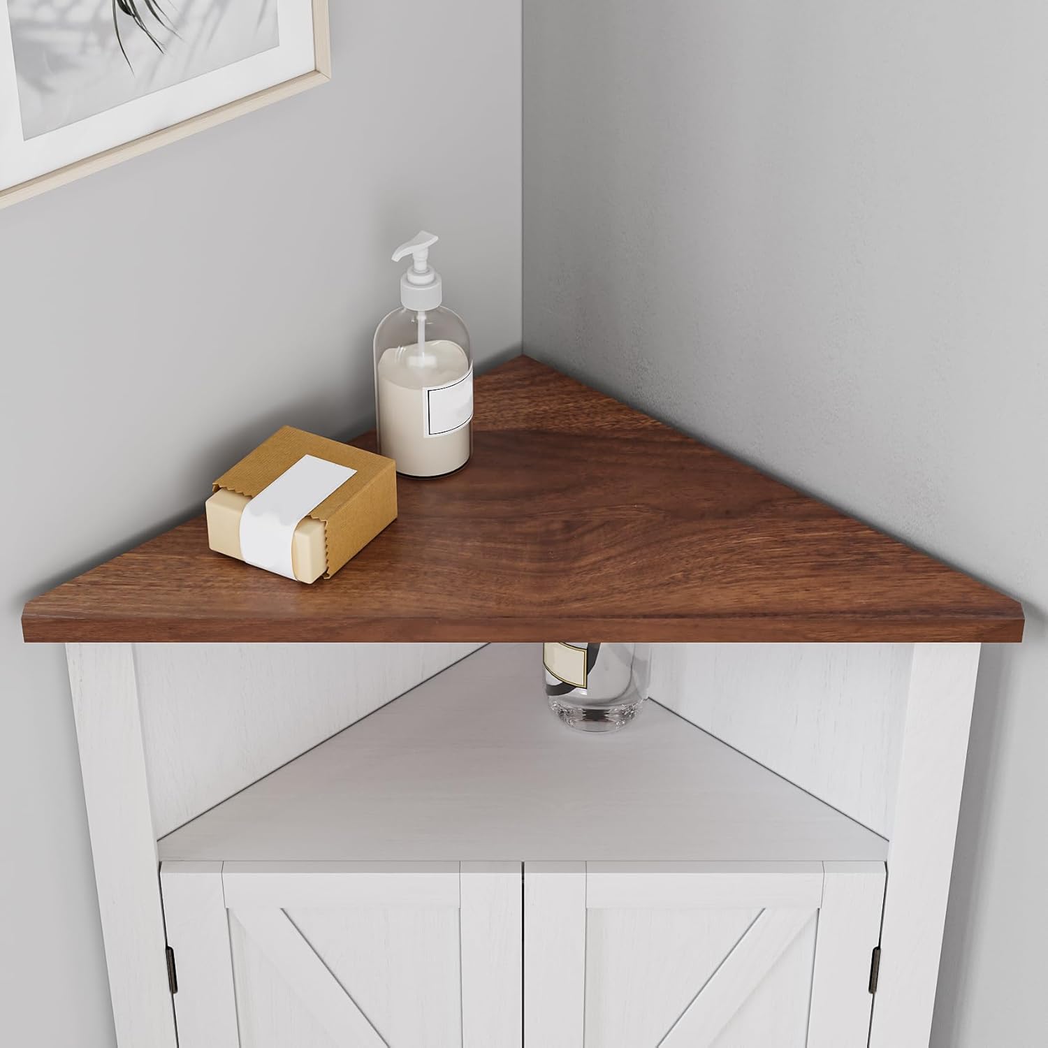 Mino Kesper Farmhouse Corner Cabinet with Adjustable Shelves White