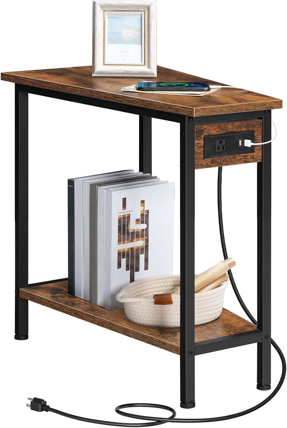 HOOBRO Wedge End Table with Charging Station