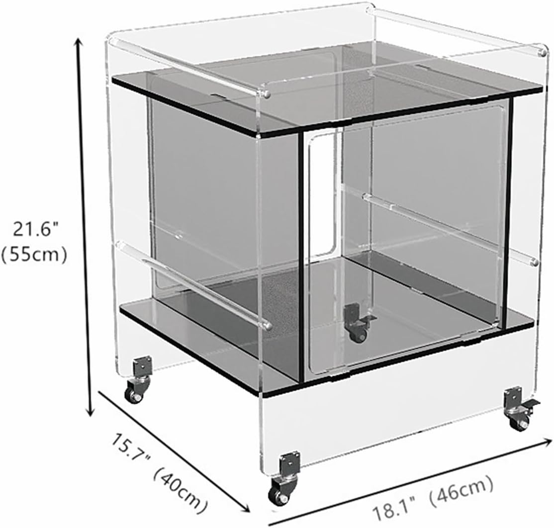 Transparent Acrylic Mobile Side Table with Wheels - Grey
