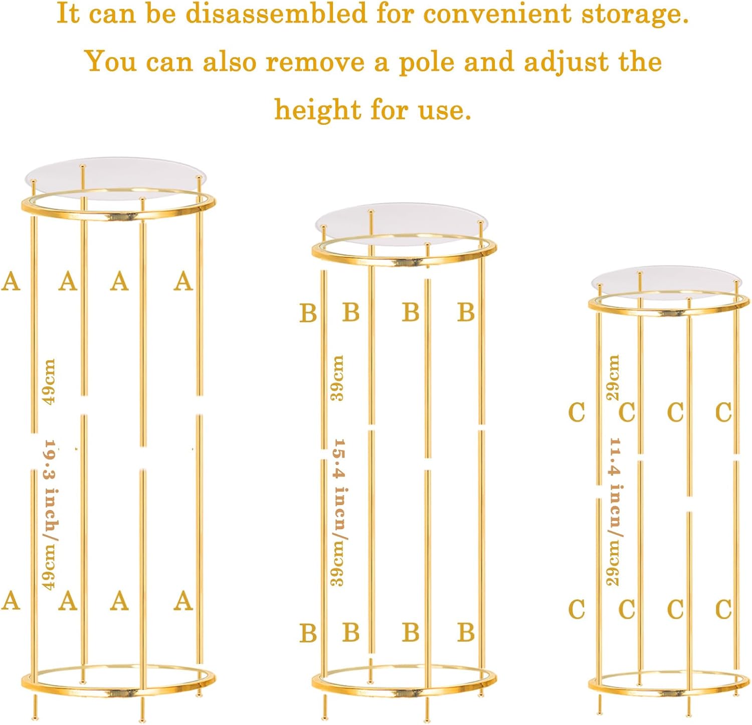 3PCS Gold Metal Cylinder Party Stands for Events Display Tables