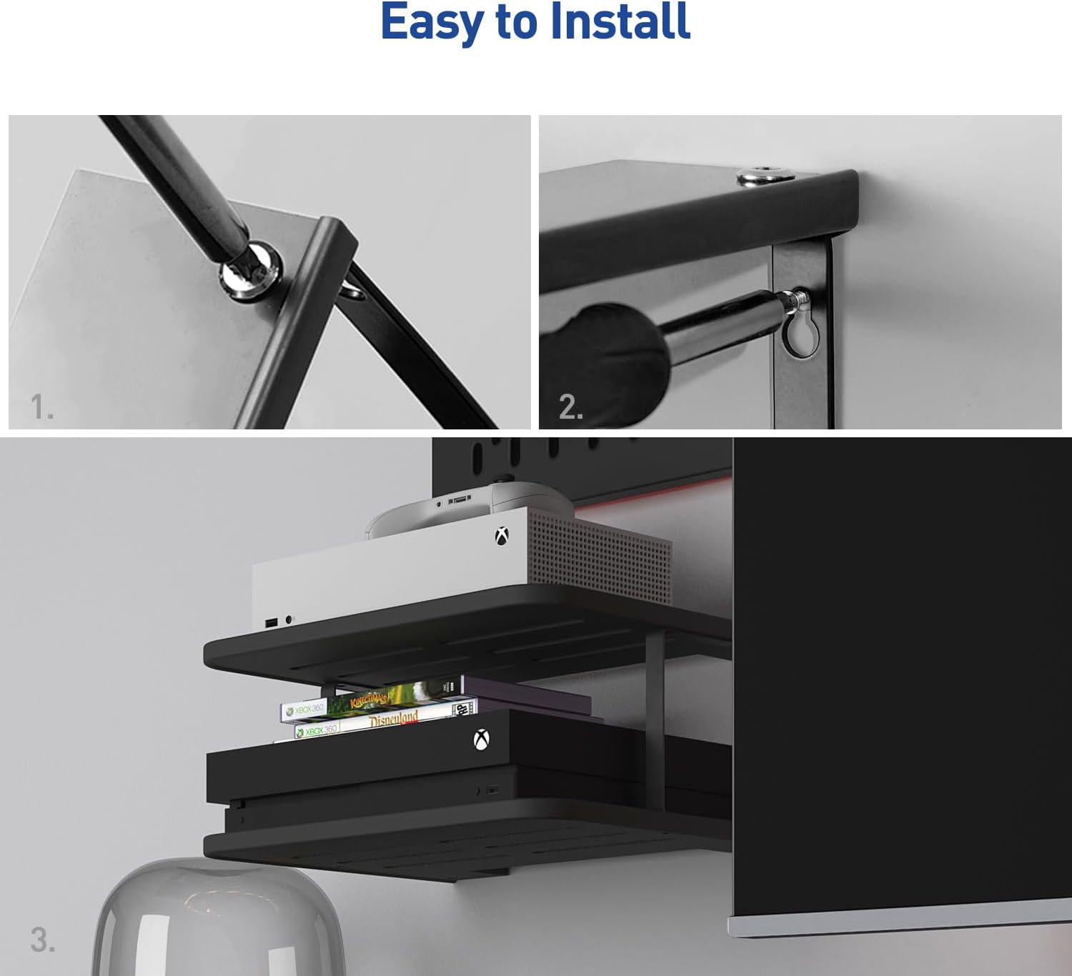 Black Projector Wall Shelf for Xbox and TV Setup
