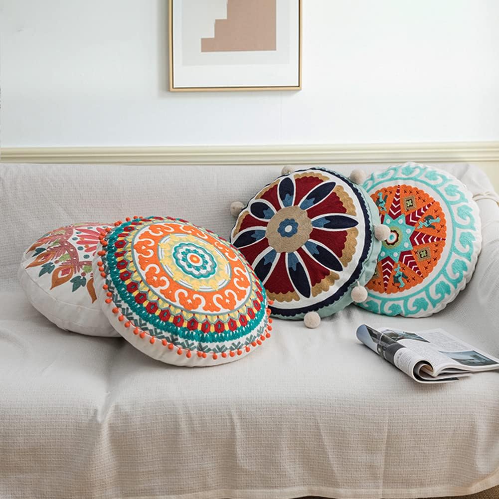 vctops Boho Embroidered Throw Pillow 18 Inch