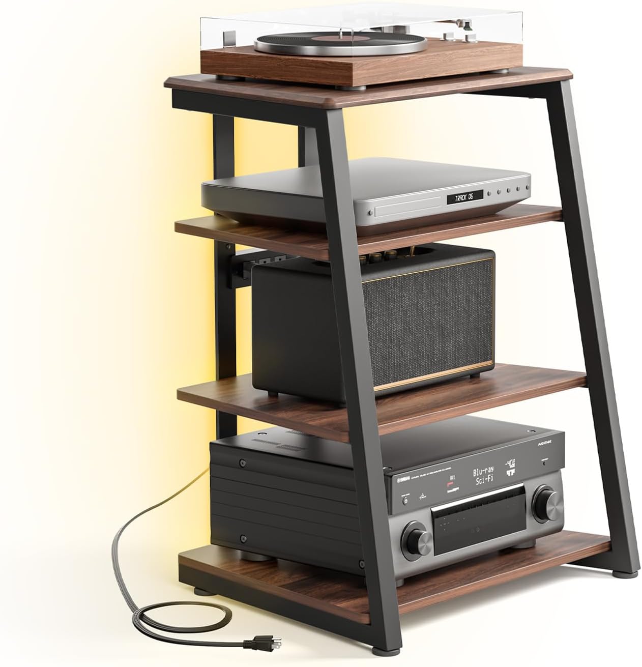 FITUEYES 4-Tier AV Media Stand with LED Backlight for Record Player and Xbox One