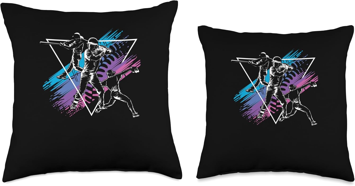 Baseball Team Players Batter Pitcher Catcher Throw Pillow 18x18 Multicolor