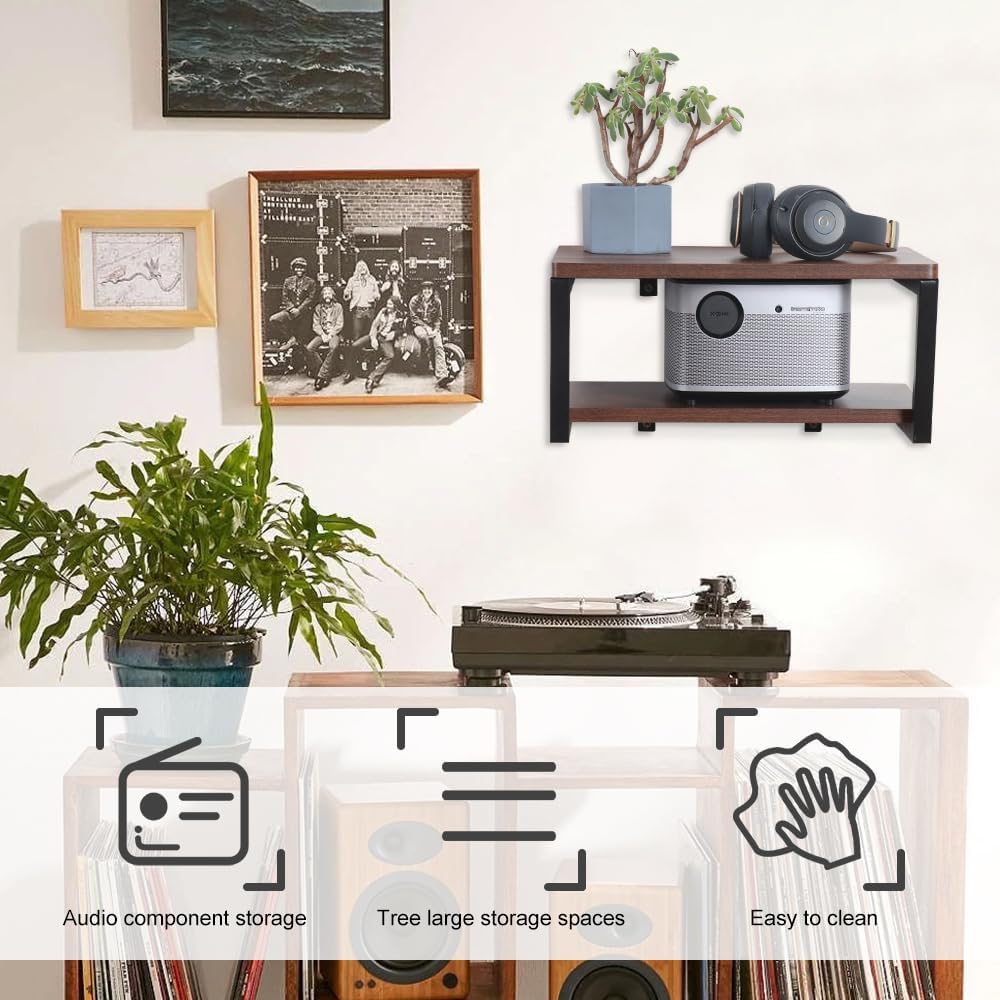LUCKUP Floating Wall Shelves with 2 Shelves Wood AV Media Stand