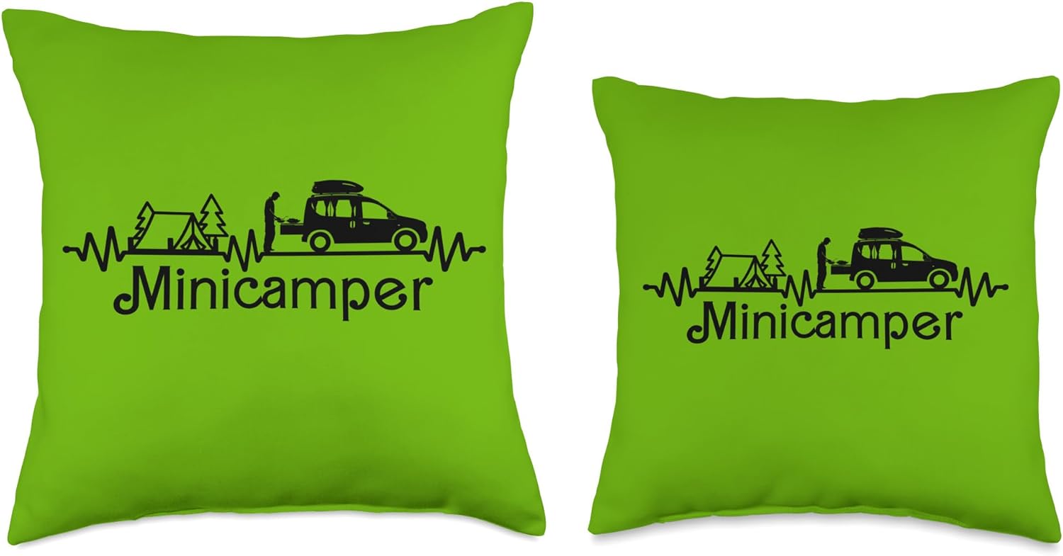 Camping Camper Microcamper Throw Pillow with Heartbeat Design