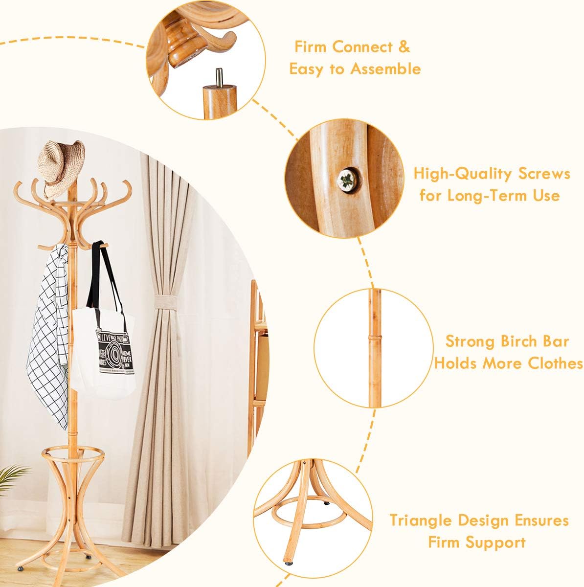 Tangkula 755 Inch Standing Coat Rack with 12 Hooks and Umbrella Stand