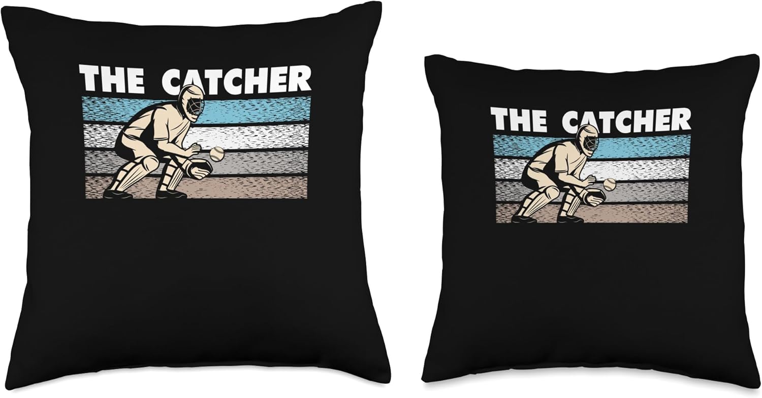 Catcher Pitcher Batter Baseball Throw Pillow 16x16 Multicolor
