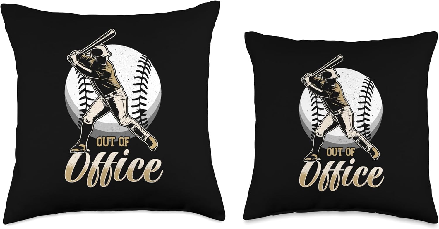 Out Of Office Pitcher Catcher Baseball Throw Pillow
