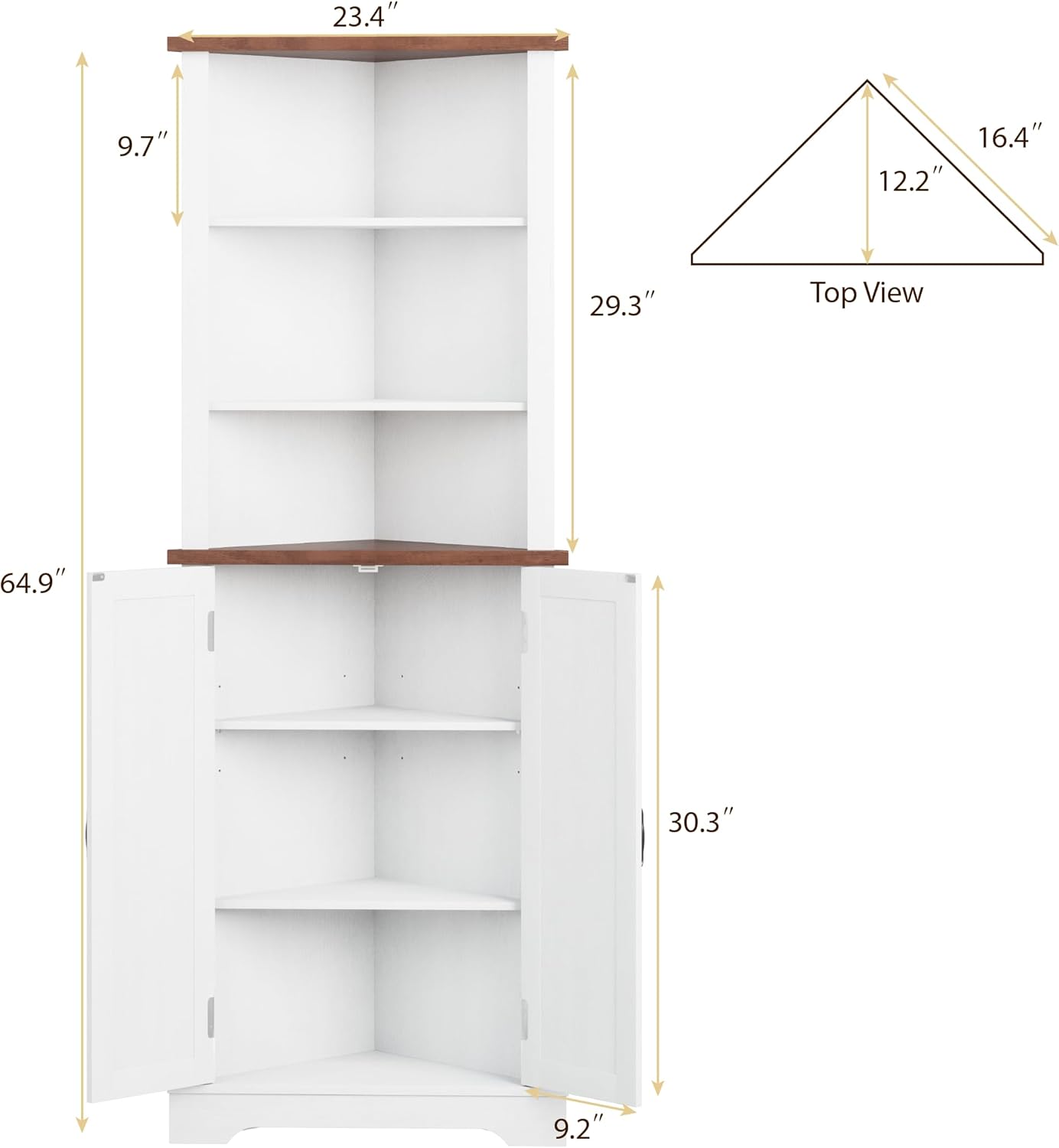 Smuxee Tall Corner Storage Cabinet with Barn Door and Adjustable Shelves