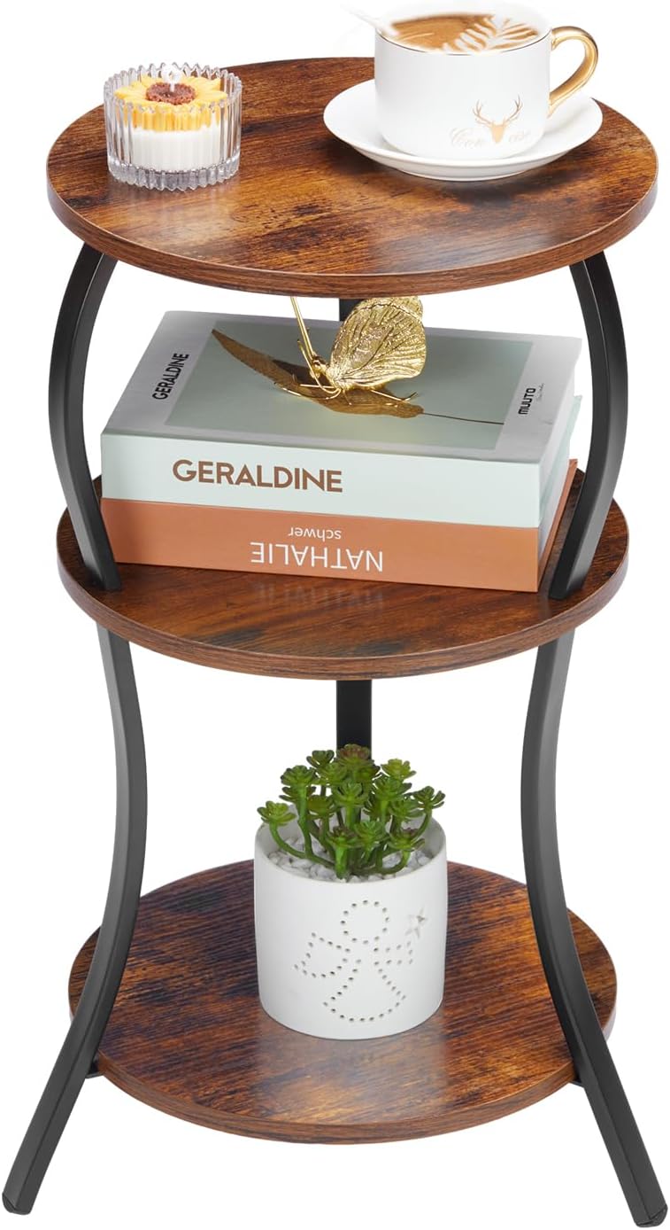YEAKOO Vintage 3-Tier Round Side Table with Storage 1