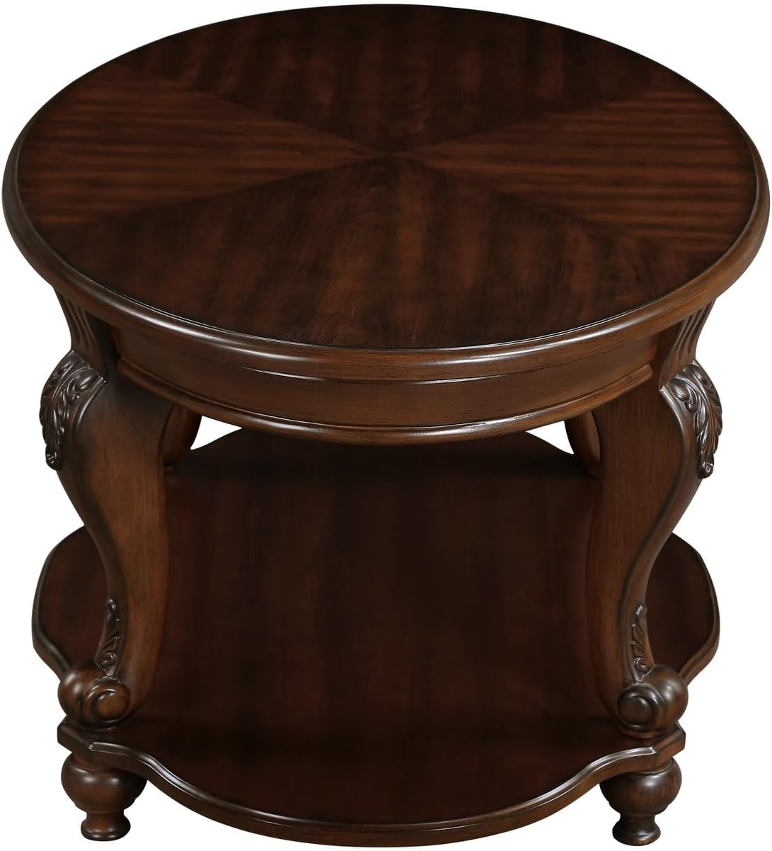 Retro Round End Table with Storage Shelf in Cherry