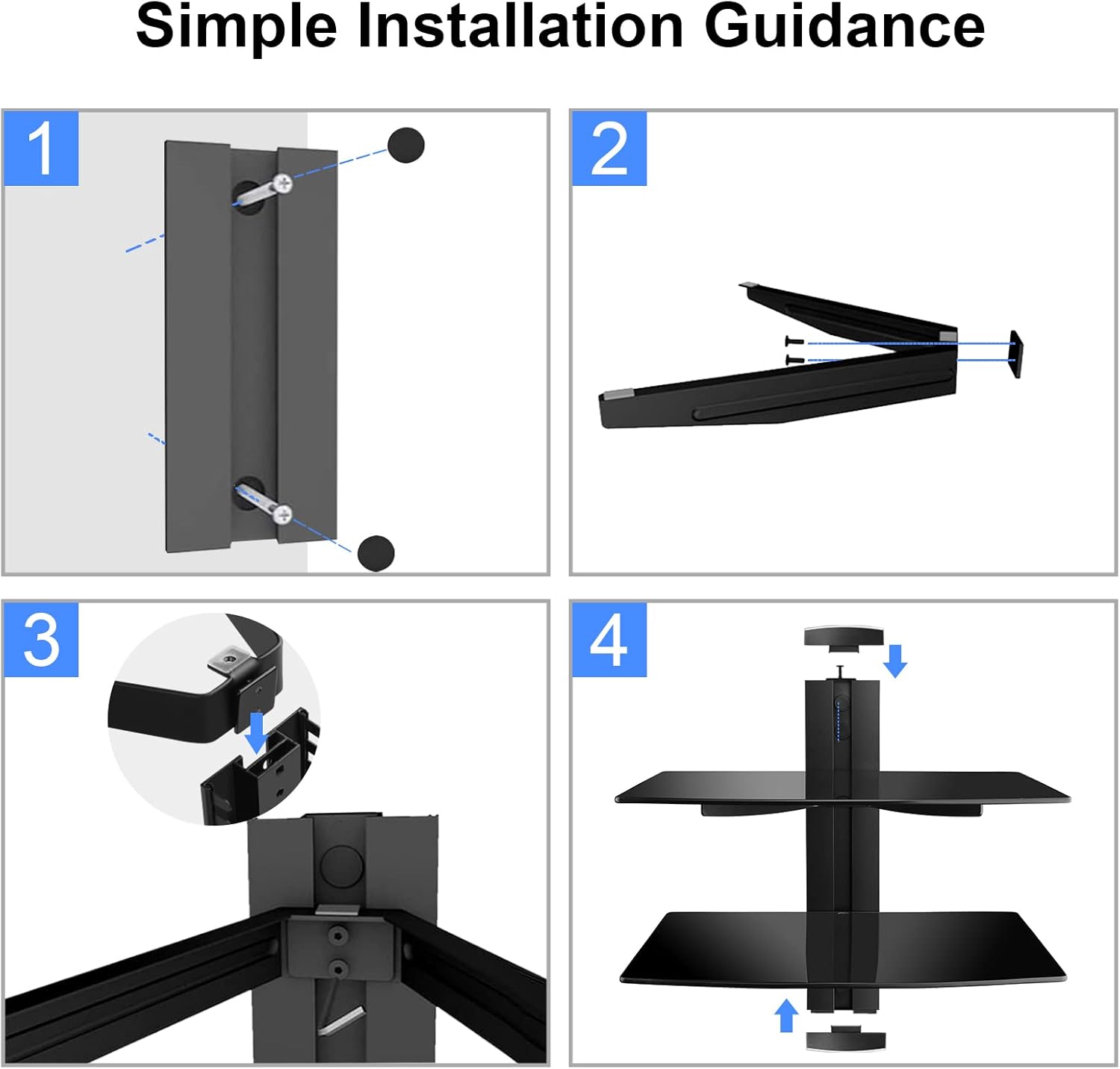 Suptek 2-Tier Floating Shelf Wall Bracket for TV and Media Equipment