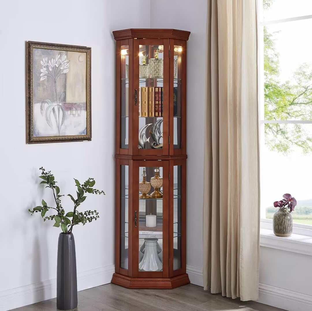 Lighted Curio Cabinet with 6 Adjustable Shelves
