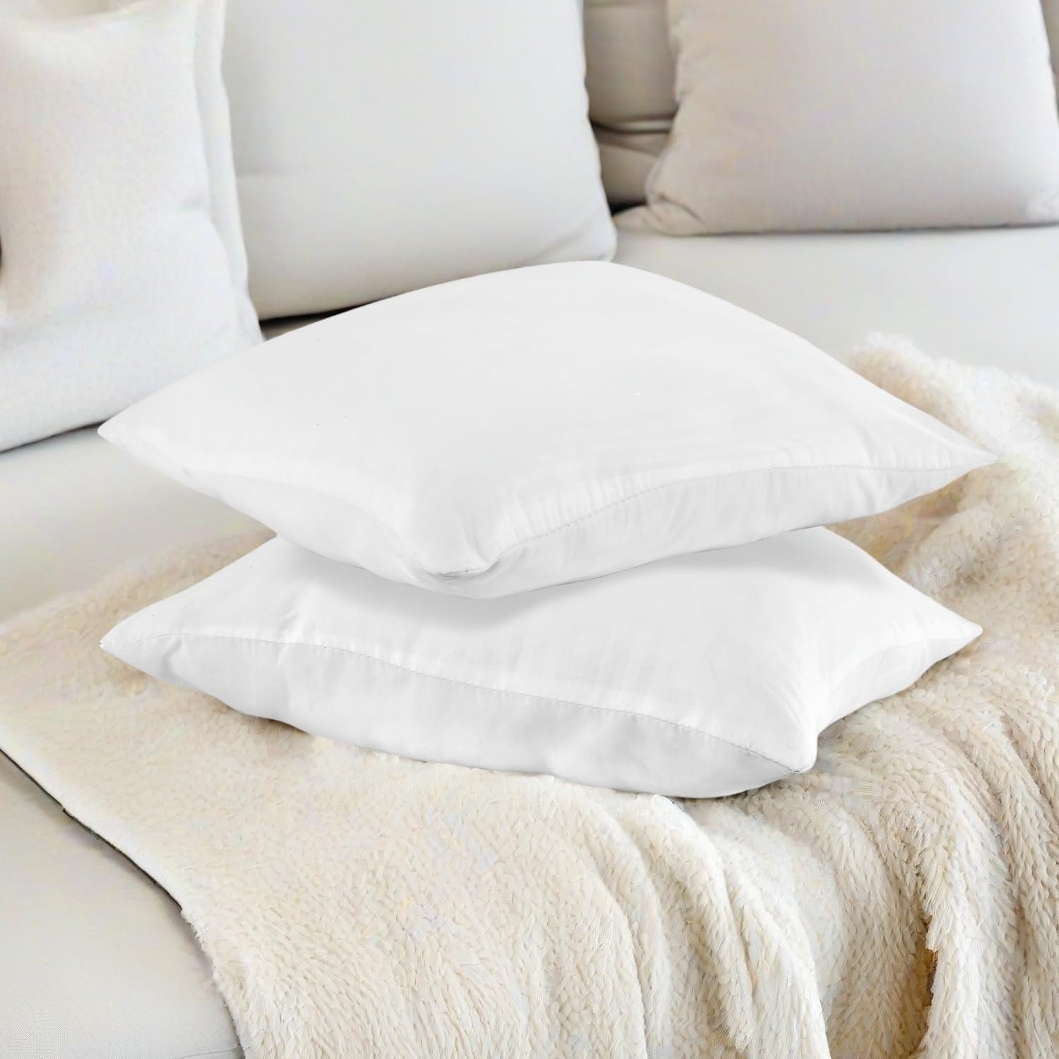 Ridhi Woven Bedding Throw Pillows Set of 4 White 18x18 Inches