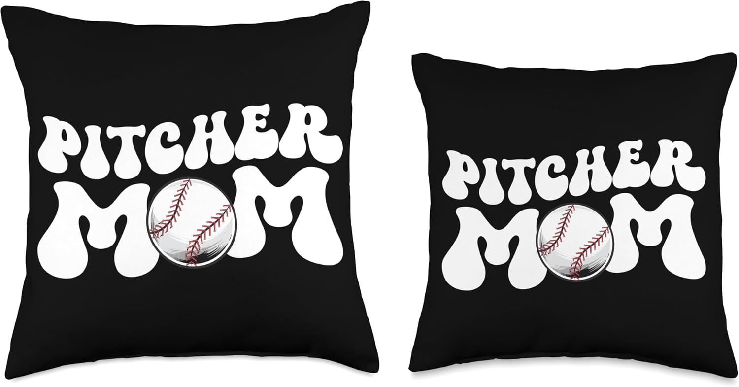 Groovy Mom Baseball Pitcher Throw Pillow 16x16 Multicolor