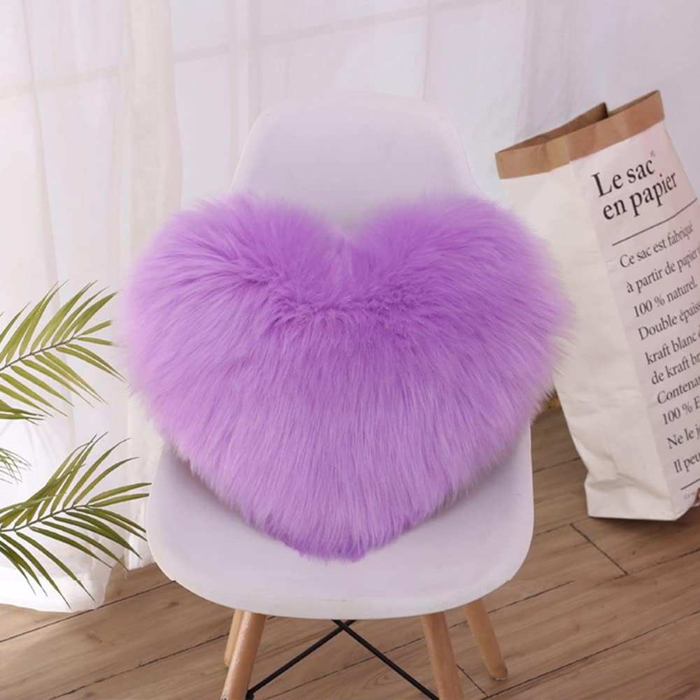 Fluffy Heart Shaped Faux Fur Throw Pillow Cover