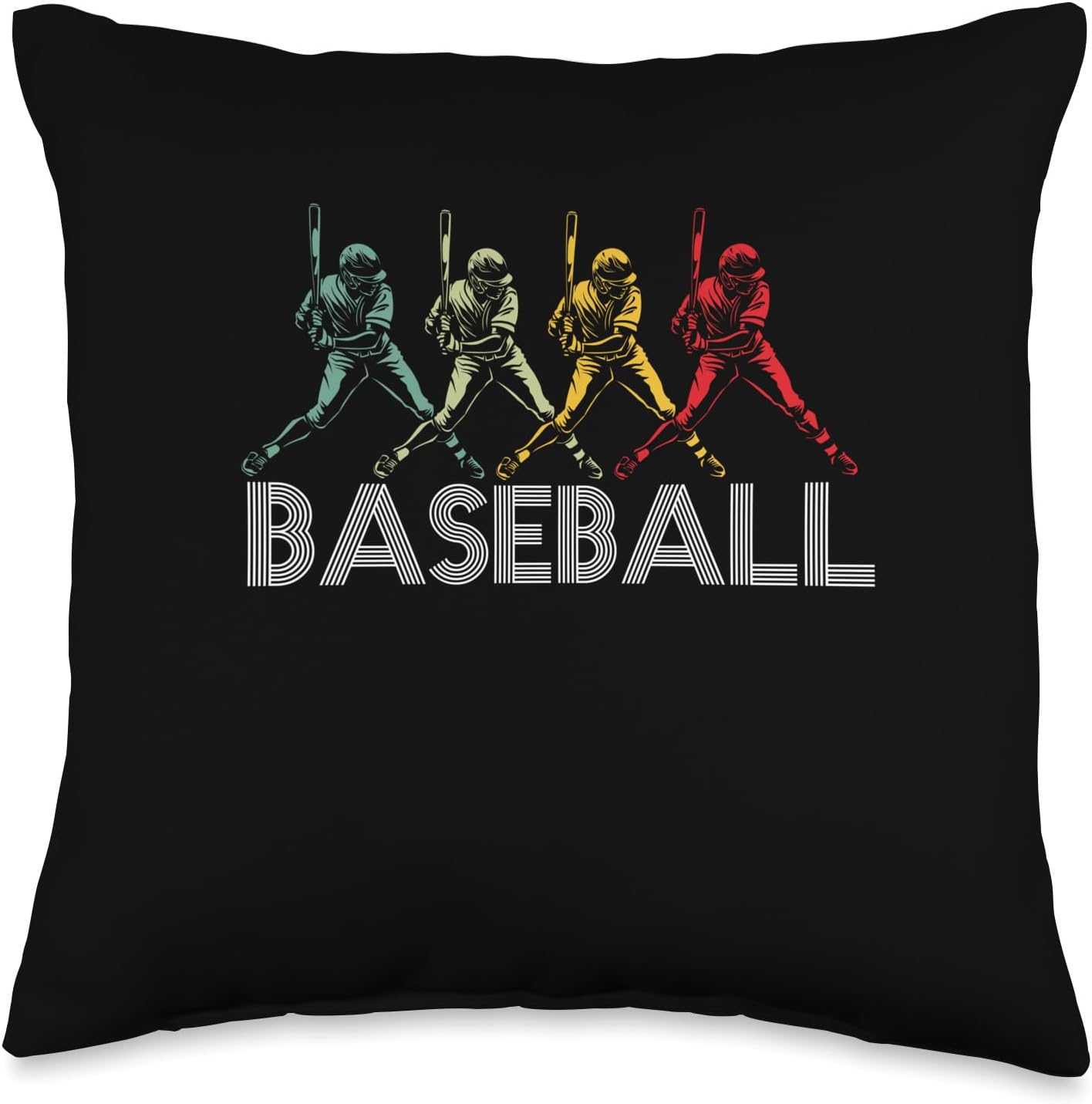 Retro Baseball Players Throw Pillow 16x16 Multicolor