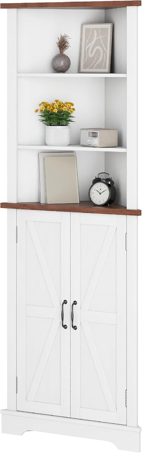Smuxee Tall Corner Storage Cabinet with Barn Door and Adjustable Shelves