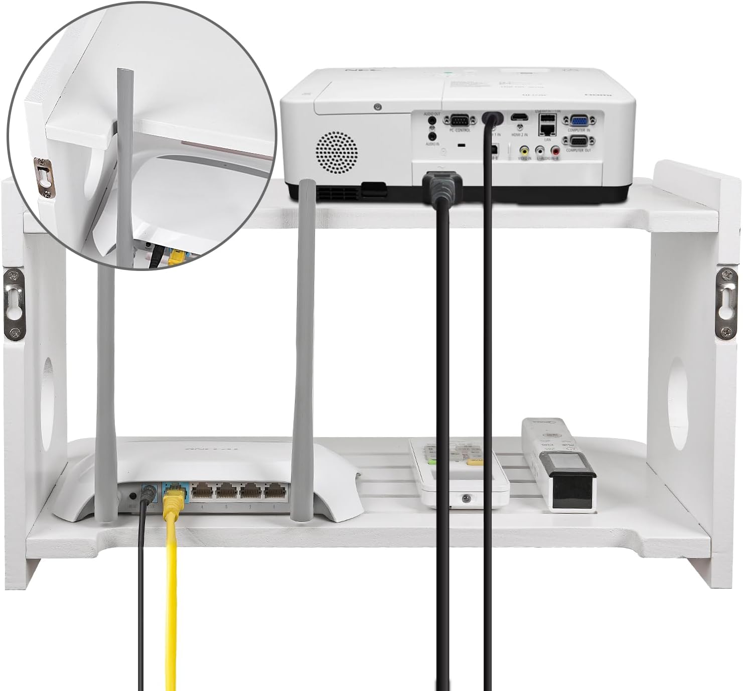 Projector Shelf with Cable Management and Router Storage