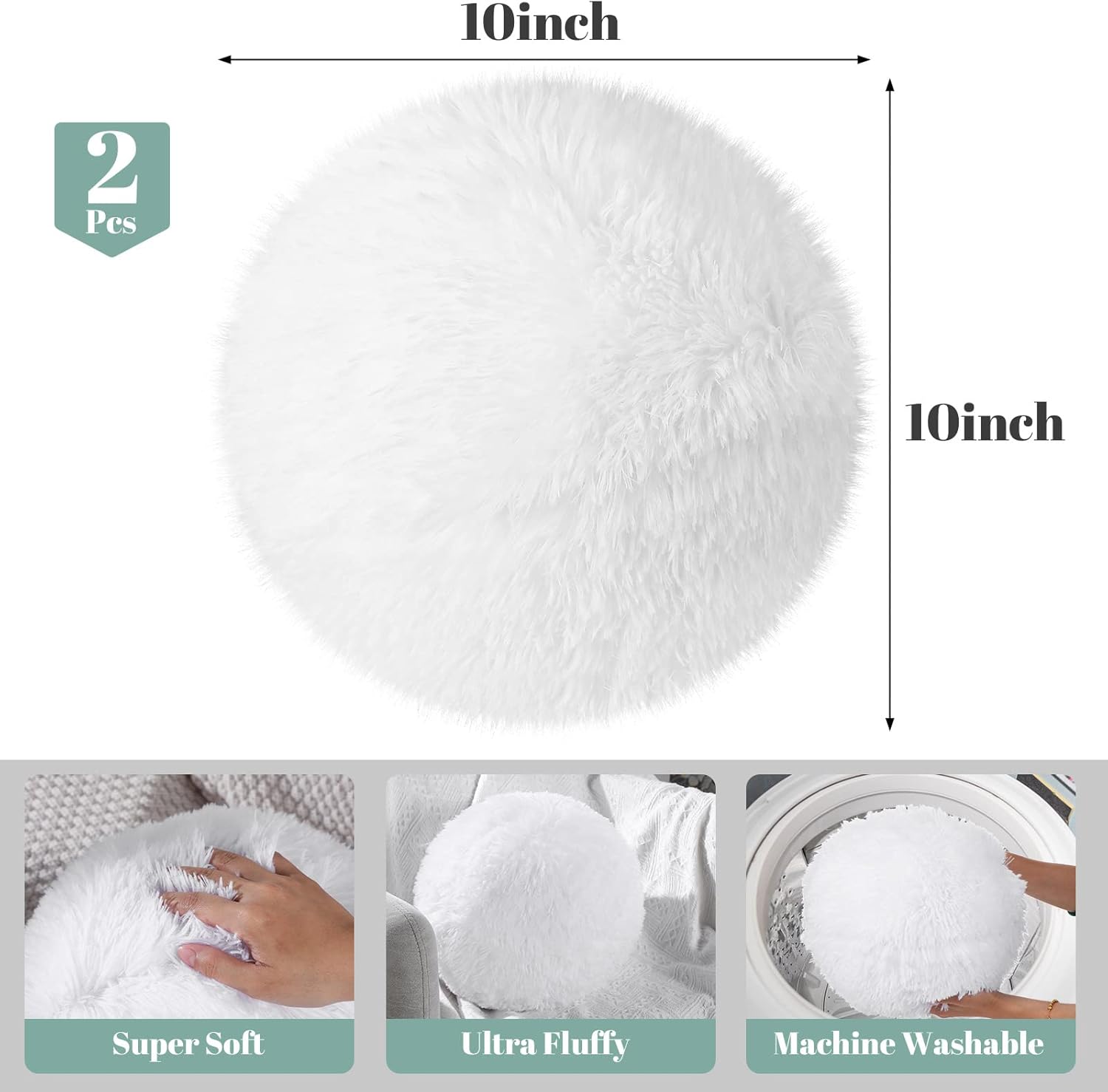 Harrycle 2 Piece Round Plush Throw Pillow Set White 10 Inch Decorative For Home