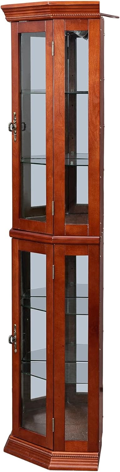 Wooden Corner Display Cabinet with Lights and 6 Shelves