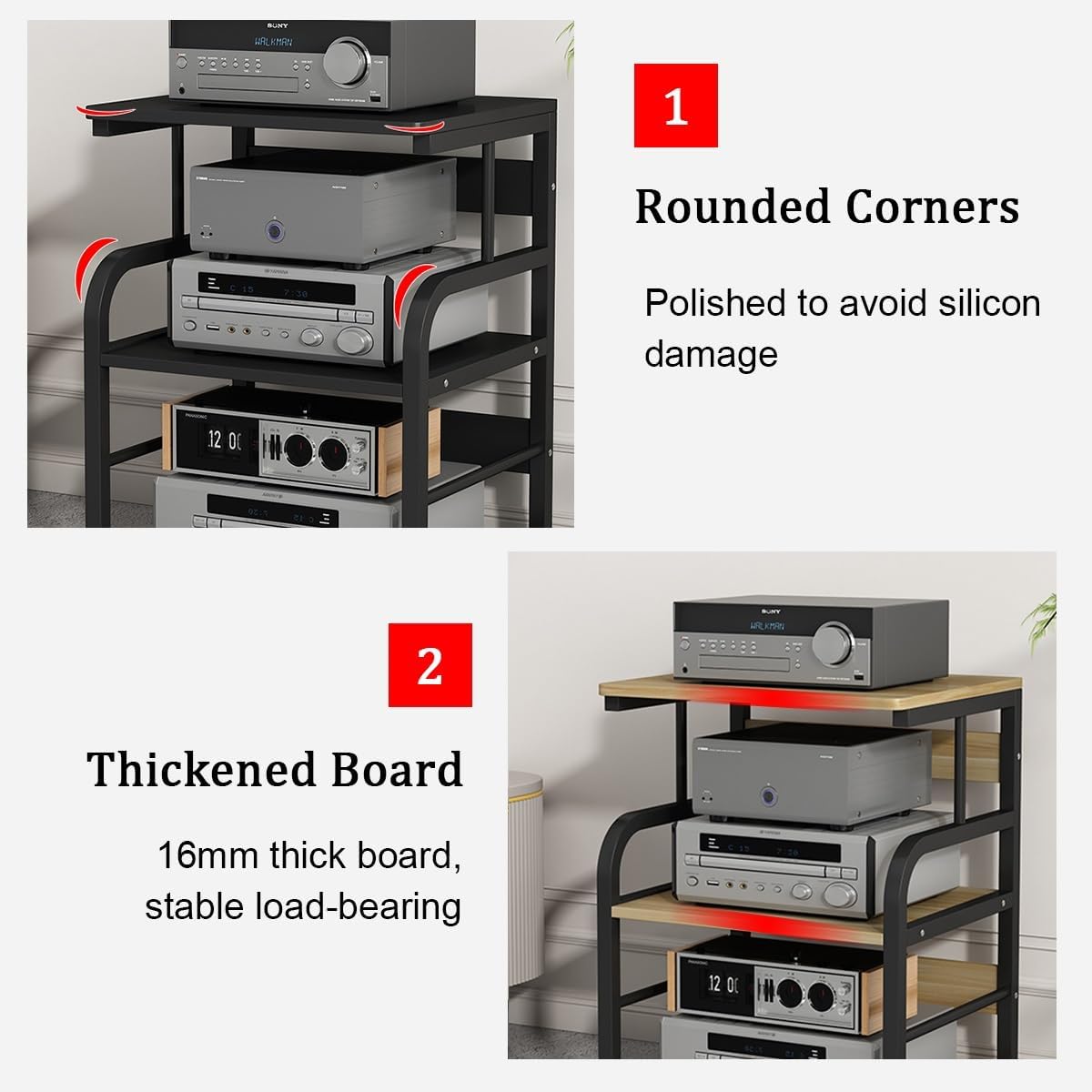 Nordivo Audio Rack Tower With Wheels 4 Tier Media Stand Corner Entertainment Cabinet Red H745cm29-B