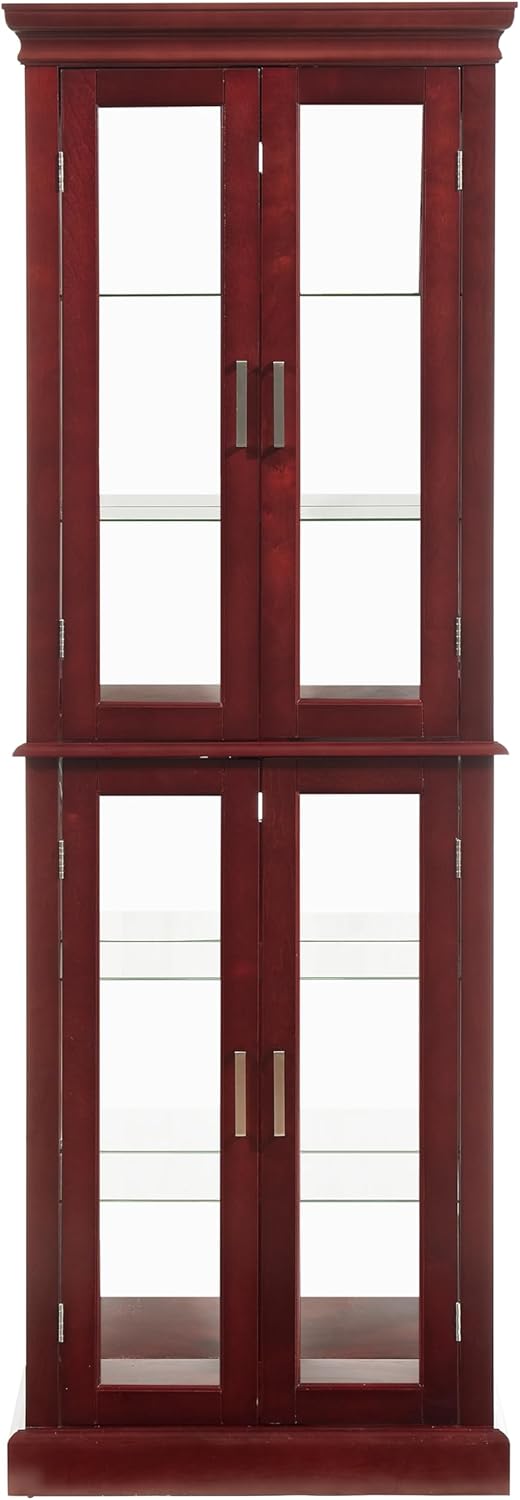 Glass Corner Curio Cabinet with Lights and Adjustable Shelves