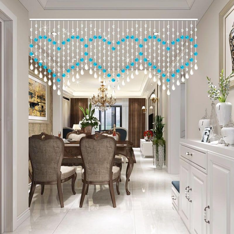 Hanging Crystal Glass Beaded Curtain 25 Strings Light Blue