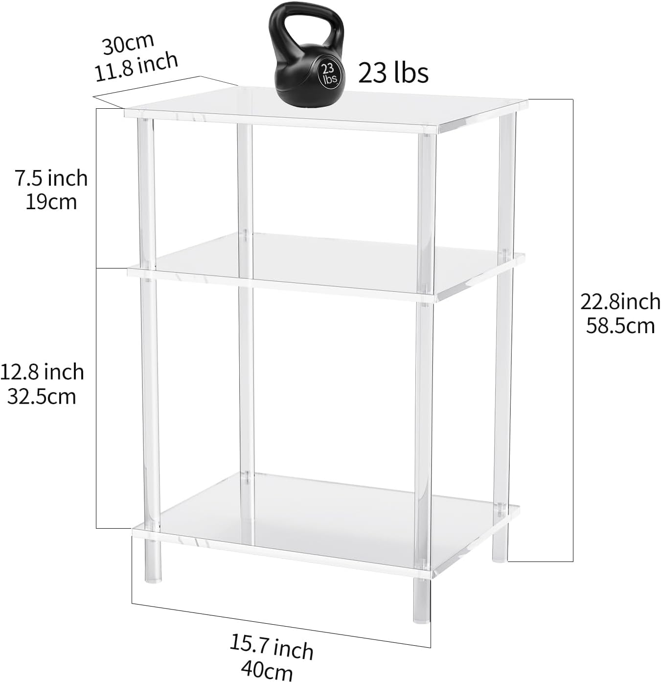 Clear Acrylic 3-Tier End Table for Small Spaces