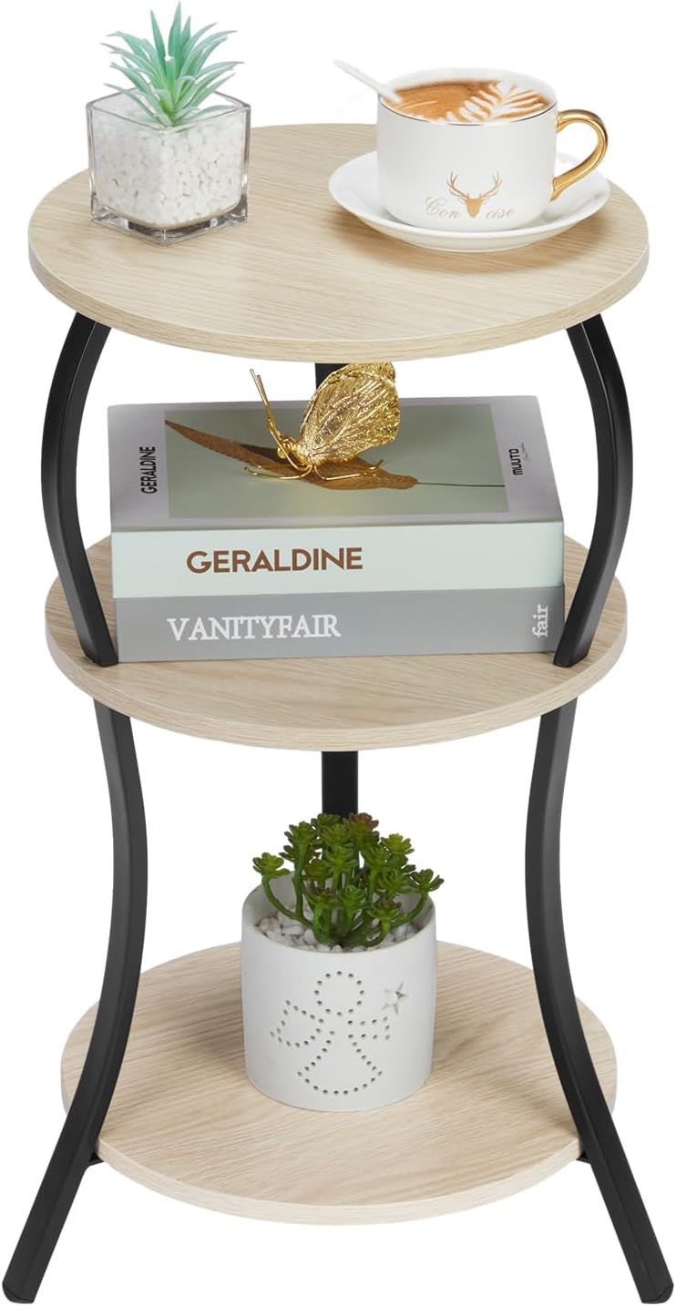 YEAKOO Vintage 3-Tier Round Side Table with Storage