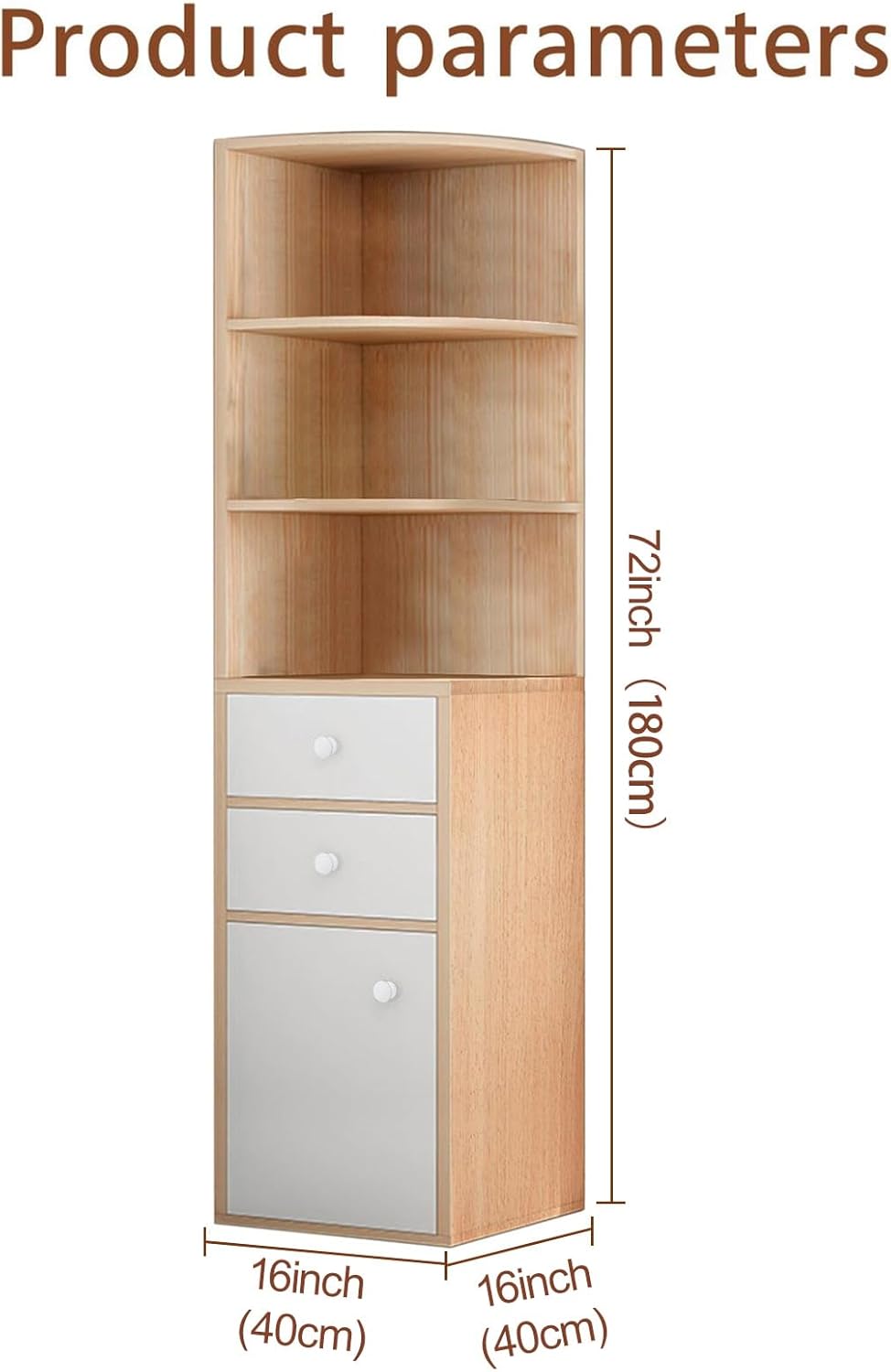 Washranp Tall Corner Cabinet with Open Shelves and Drawer