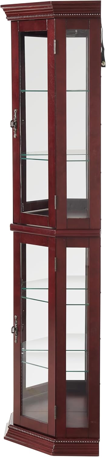 Goujxcy Lighted Corner Curio Cabinet with Mirrored Back Panel